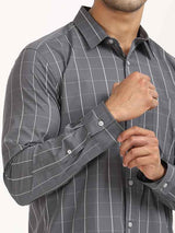 Men's Grey Casual Regular Fit Checkered Full Sleeves Shirt
