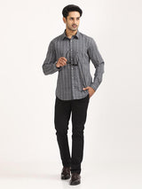 Men's Grey Casual Regular Fit Checkered Full Sleeves Shirt