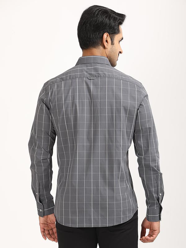 Men's Grey Casual Regular Fit Checkered Full Sleeves Shirt