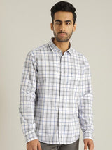 Men's Blue Casual Slim Fit Checkered Full Sleeves Shirt