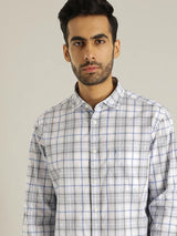 Men's Blue Casual Slim Fit Checkered Full Sleeves Shirt