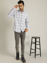 Men's Blue Casual Slim Fit Checkered Full Sleeves Shirt