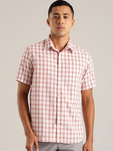 Men's Pink Casual Slim Fit Checkered Half Sleeves Shirt