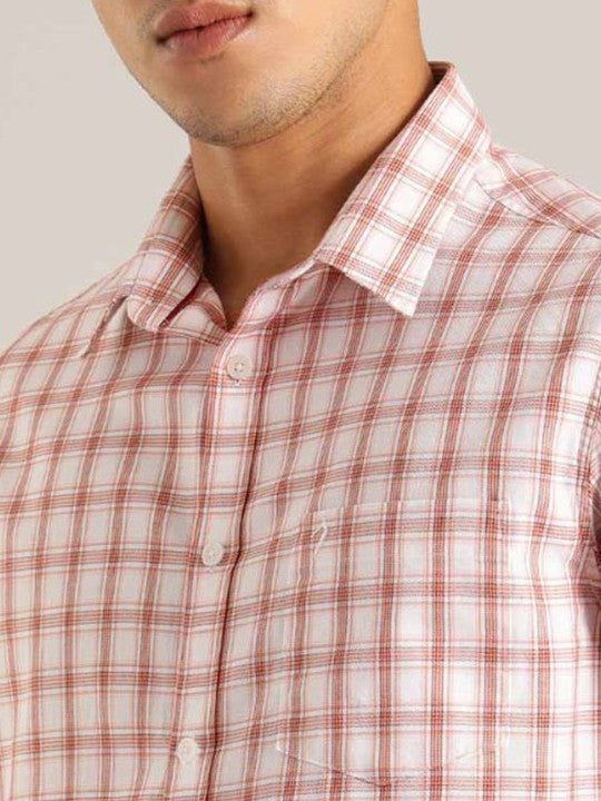 Men's Pink Casual Slim Fit Checkered Half Sleeves Shirt