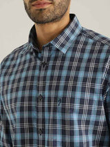 Men's Blue Casual Slim Fit Checkered Full Sleeves Shirt