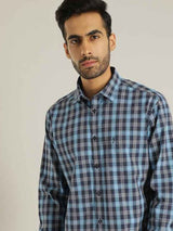 Men's Blue Casual Slim Fit Checkered Full Sleeves Shirt