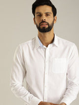 Men's White Casual Slim Fit Solid Full Sleeves Shirt