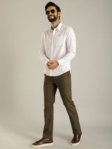 Men's White Casual Slim Fit Solid Full Sleeves Shirt