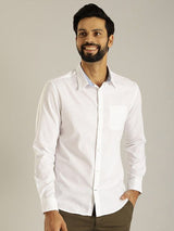 Men's White Casual Slim Fit Solid Full Sleeves Shirt