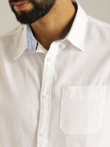 Men's White Casual Slim Fit Solid Full Sleeves Shirt