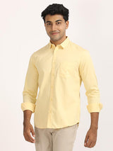 Men's Yellow Casual Regular Fit Solid Full Sleeves Shirt