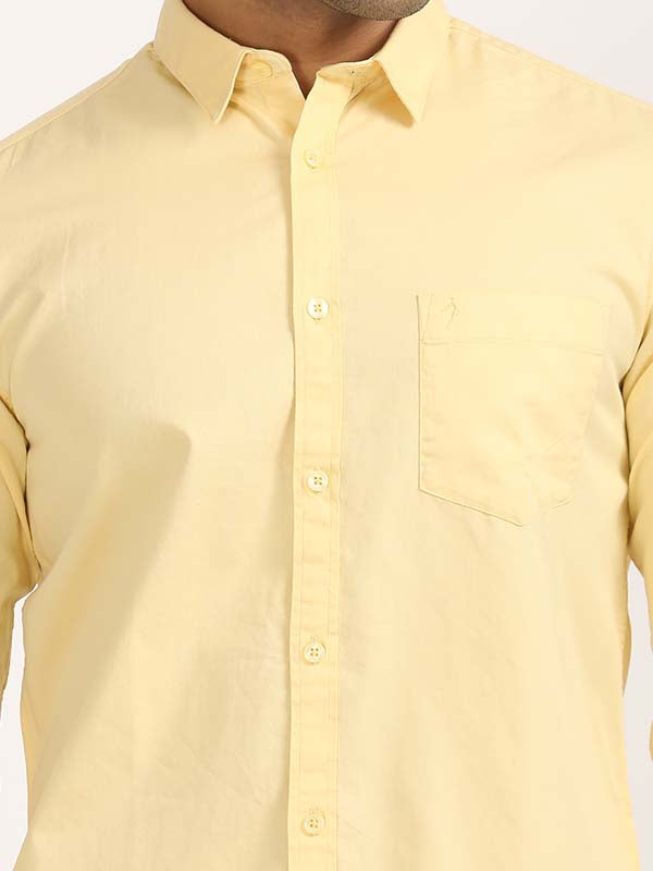 Men's Yellow Casual Regular Fit Solid Full Sleeves Shirt