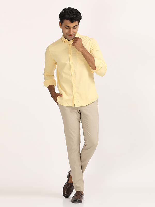 Men's Yellow Casual Regular Fit Solid Full Sleeves Shirt