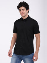 Men's Black Casual Regular Fit Solid Half Sleeves Shirt