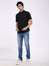 Men's Black Casual Regular Fit Solid Half Sleeves Shirt