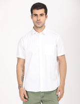 Men's White Casual Regular Fit Solid Half Sleeves Shirt