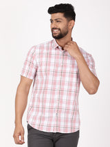 Men's Pink Casual Regular Fit Checkered Half Sleeves Shirt