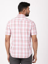 Men's Pink Casual Regular Fit Checkered Half Sleeves Shirt