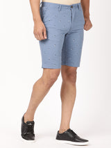Men's Blue Casual Slim Fit Printed Shorts