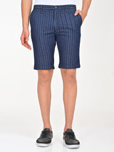 Men's Navy Casual Slim Fit Striped Shorts