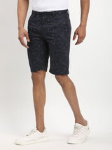 Men's Navy Casual Slim Fit Printed Shorts