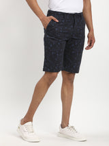 Men's Navy Casual Slim Fit Printed Shorts