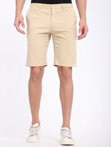 Men's Beige Casual Slim Fit Solid Shorts