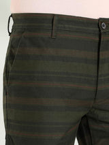 Men's Green Casual Slim Fit Striped Shorts