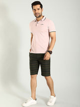 Men's Green Casual Slim Fit Striped Shorts