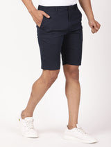 Men's Navy Casual Slim Fit Solid Shorts