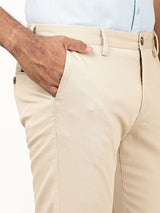 Men's Beige Formal Slim Fit Solid Trouser