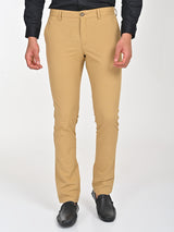 Men's Beige Formal Slim Fit Solid Trouser