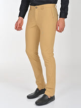 Men's Beige Formal Slim Fit Solid Trouser