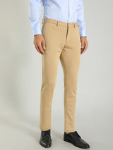Men's Beige Formal Tapered Fit Solid Trouser