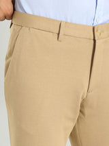 Men's Beige Formal Tapered Fit Solid Trouser