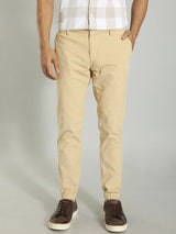 Men's Beige Casual Tapered Fit Solid Trouser