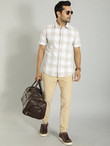 Men's Beige Casual Tapered Fit Solid Trouser