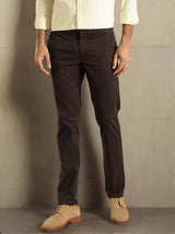 Men's Brown Casual Slim Fit Solid Trouser