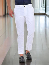 Men's White Casual Slim Fit Solid Trouser