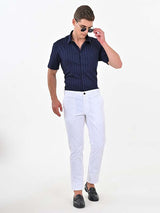 Men's White Casual Slim Fit Solid Trouser