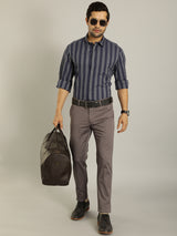 Men's Grey Formal Slim Fit Solid Trouser