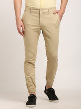 Men's Beige Casual Tapered Fit Solid Trouser