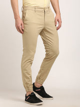 Men's Beige Casual Tapered Fit Solid Trouser