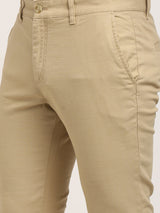 Men's Beige Casual Tapered Fit Solid Trouser