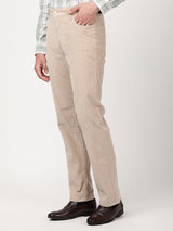 Men's Beige Casual Regular Fit Solid Trouser