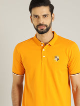 Men's Orange Casual Regular Fit Solid Half Sleeves Polo Tshirt