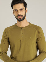 Men's Green Casual Regular Fit Solid Full Sleeves Tshirt