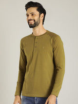 Men's Green Casual Regular Fit Solid Full Sleeves Tshirt