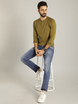 Men's Green Casual Regular Fit Solid Full Sleeves Tshirt