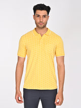 Men's Yellow Casual Regular Fit Printed Half Sleeves Polo Tshirt